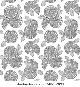 Funny black and white cartoon seamless pattern of lime fruit. Coloring book page. Adult antistress therapy. 