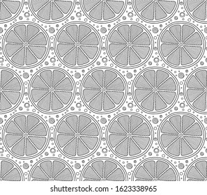 Funny black and white cartoon seamless pattern of lime fruit. Coloring book page. Adult antistress therapy.