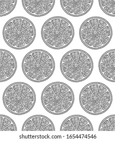 Funny black and white cartoon seamless pattern of lime fruit. Coloring book page. Adult antistress therapy.