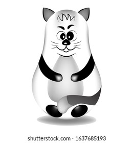 Funny black and white cat in the shape of a nesting doll, in the style of a flat with a gradient mesh. Vector illustration, template design for posters, flyers, cards or vouchers.