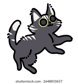 Funny black and white cat simple cartoon illustration art 