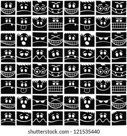 Funny black and white emotions seamless pattern.