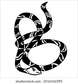 Funny black and white wavy snakes in cartoon naive baby style isolated on white background. Vector animal design element for children baby room decor, textiles print, fabric, sticker, clip art. 