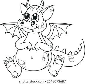 Funny black-and-white fatty dragon vector illustration