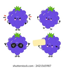 Funny Blackberry characters bundle set. Vector hand drawn doodle style cartoon character illustration icon design. Cute Blackberry mascot character collection