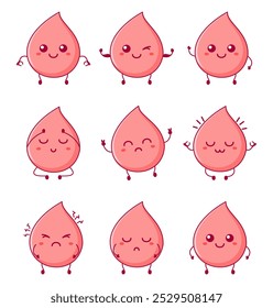 Divertido personaje de gota de sangre con Vector dibujado a mano personaje kawaii de dibujos animados