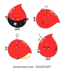 Funny blood drop characters bundle set. Vector hand drawn doodle style cartoon character illustration icon design. Cute blood drop mascot character collection