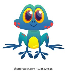  Funny blue acid frog cartoon character. Vector illustration. Design for print, children book illustration or party decoration