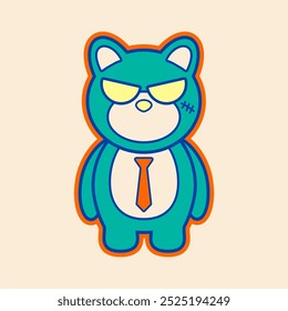 Oso azul divertido con la corbata.
Personaje de Vector de oso divertido.