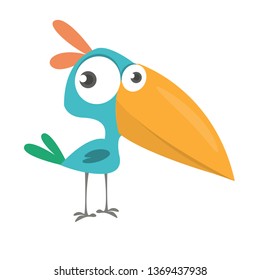 Funny blue bird cartoon. Vector illustration of forest blue bird isolated on white. Bird flat icon design