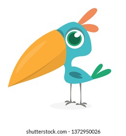 Funny blue bird cartoon. Vector illustration of forest blue bird isolated on white. Bird flat icon design