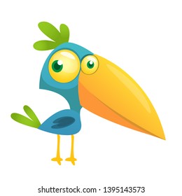Funny blue bird cartoon. Vector illustration of jungle blue bird isolated on white. Bird flat icon design
