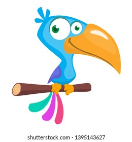 Funny blue bird cartoon. Vector illustration of jungle blue bird isolated on white. Bird flat icon design
