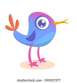 Funny blue bird cartoon. Vector illustration of forest blue bird isolated on white. Bird icon