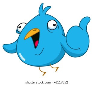 Funny blue bird showing thumb up