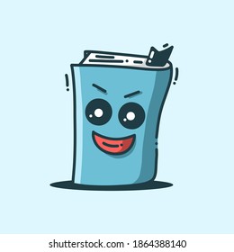 Funny blue book emoticon vector illustration