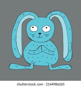 Divertido conejo azul. Ilustración vectorial. Cómics. Colores para niños y adultos. Caricatura