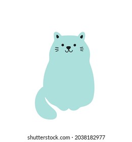 Funny blue cat sitting. Adorable sweet kitty pet. Flat vector illustration isolated on white background.