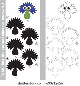 Funny Blue Cornflower Face with different shadows to find the correct one, compare and connect object with it true shadow, the educational kid game with simple gaming level.