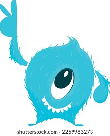 Funny blue creature. Cartoon furry monster character