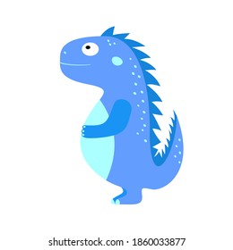 Funny blue dinosaur. Vector cartoon illustration dino for children. Illustration for printing on cards, posters, T-shirts, cups