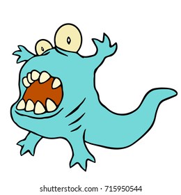 Funny blue dinosaur. Vector illustration. Cute cartoon character.