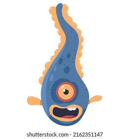 Funny blue germ vector cartoon character isolated on a white background.