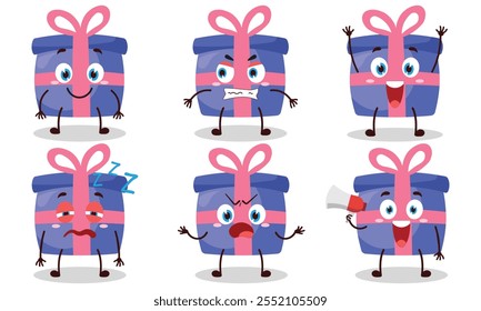 funny blue gift box cartoon with many expressions design illustration