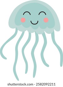 Funny blue jellyfish isolated on white. sea animals. Ocean underwater cute character