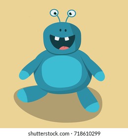 funny blue monster flat icon