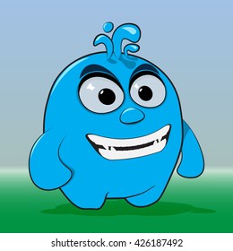 
Funny blue monster with short legs on a green background