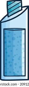 Funny blue parfume bottle packaging in cartoon style