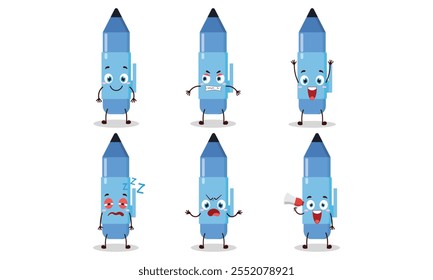 funny blue pen with many expressions design illustration