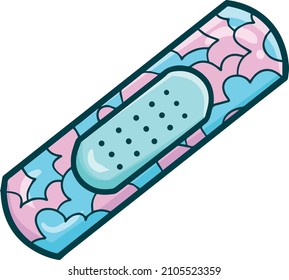 Funny blue pink green wound plaster in cartoon style