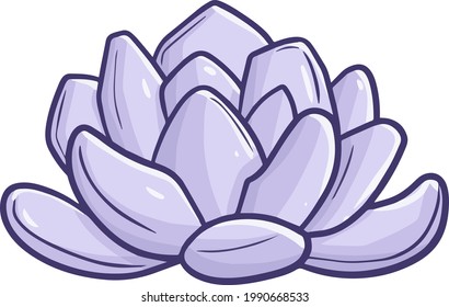 Funny blue purple blooming succulent in doodle style