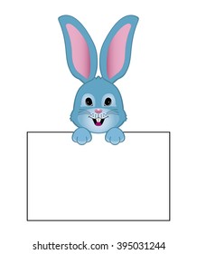 Funny blue rabbit cartoon style with white cartel