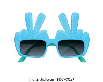 Funny blue realistic sunglasses with human fingers vector illustration