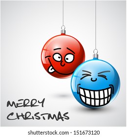 Funny blue and red Vector Christmas baubles with faces