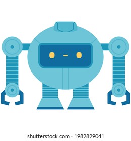 Funny blue robot vector cartoon character isolated on background.