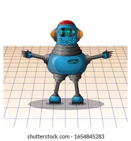 Funny blue robot. Vector illustration