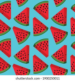 Funny blue seamless pattern with slices of watermelon