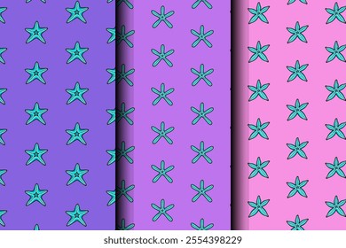 funny blue starfish coral pattern on colored background. starfish vector seamless pattern background. sea star icon isolated seamless pattern collection. seamless pattern of starfish background