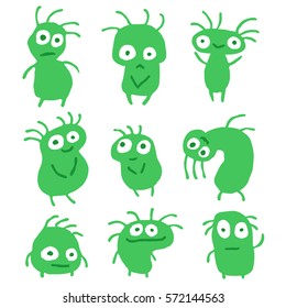 Funny Blue Things in Different Shapes Vector Illustration. Contour Freehand Digital Drawing Crazy Monsters. White Color Background. Cheerful Collection Creatures for Cute Web Icons and Shirt. 