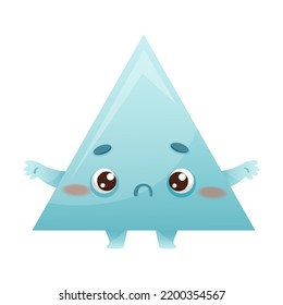 Funny Blue Triangle as Geometric Shape Character with Sad Face Expression Vector Illustration
