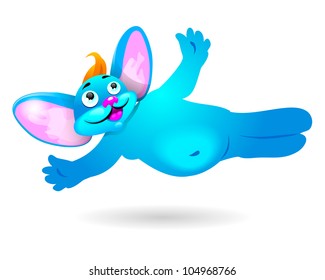 Funny blue vector fox. Cartoon character