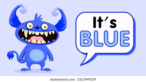 Funny blue vector monster. Learning colors with monsters