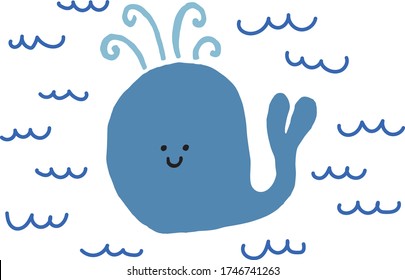 funny blue whale on the waves