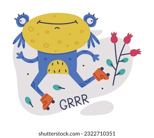 Funny Blue and Yellow Monster with Bulging Eyes on Roller Skates Vector Illustration