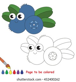 Funny blueberry to be colored. Coloring book to educate kids. Learn colors. Visual educational game. Easy kid gaming and primary education. Simple level of difficulty. Coloring pages.
