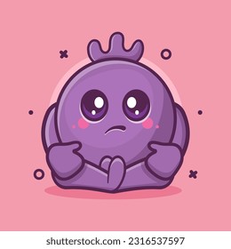 funny blueberry fruit character mascot with sad expression isolated cartoon in flat style design